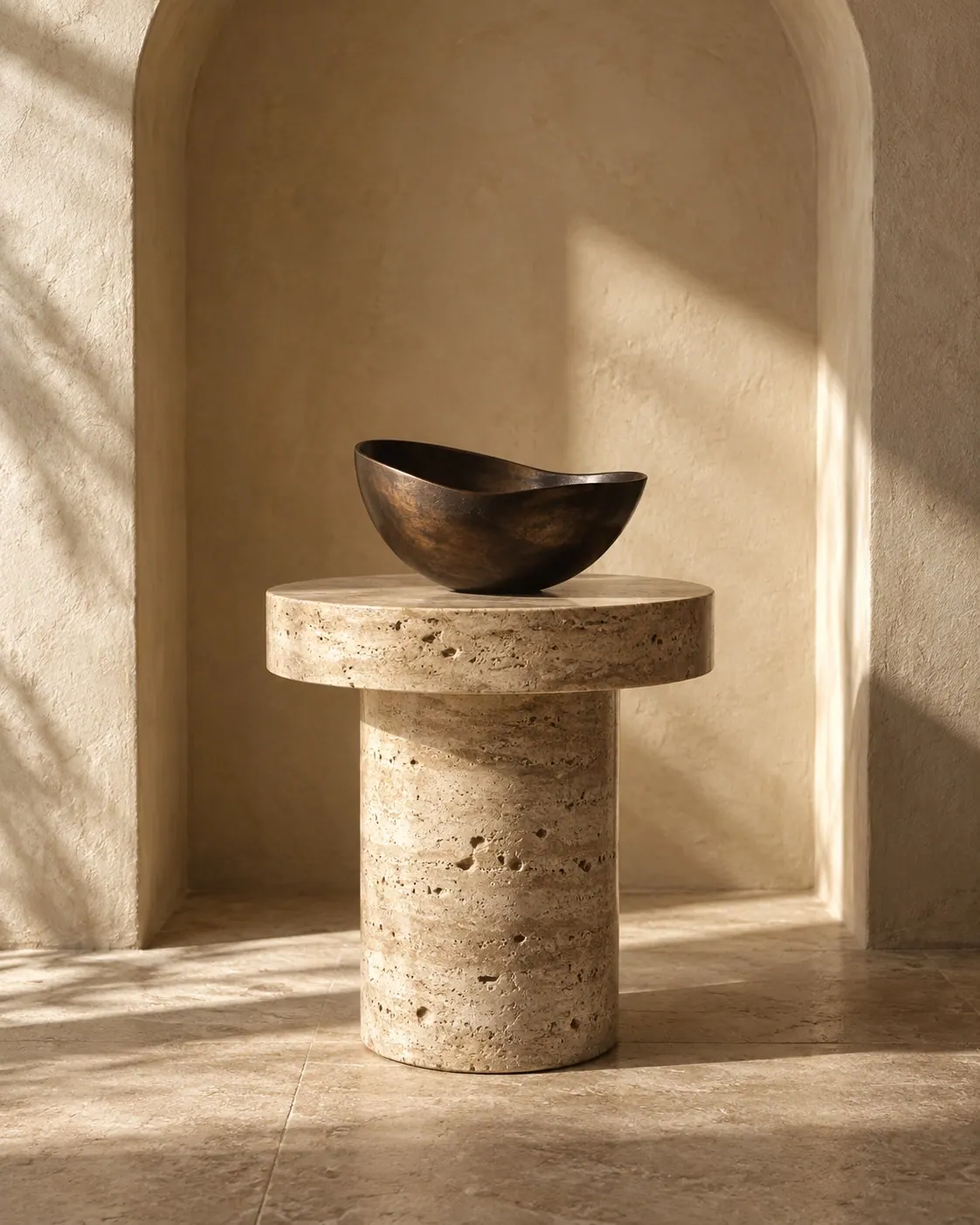 The Axis — Travertine · Patinated bronze, concept design